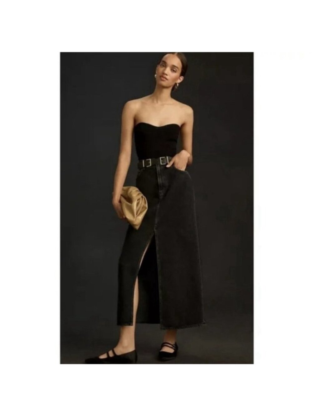 Agolde Leif Maxi Skirt Denim Front Slit Black Size 27 - Picture 7 of 10